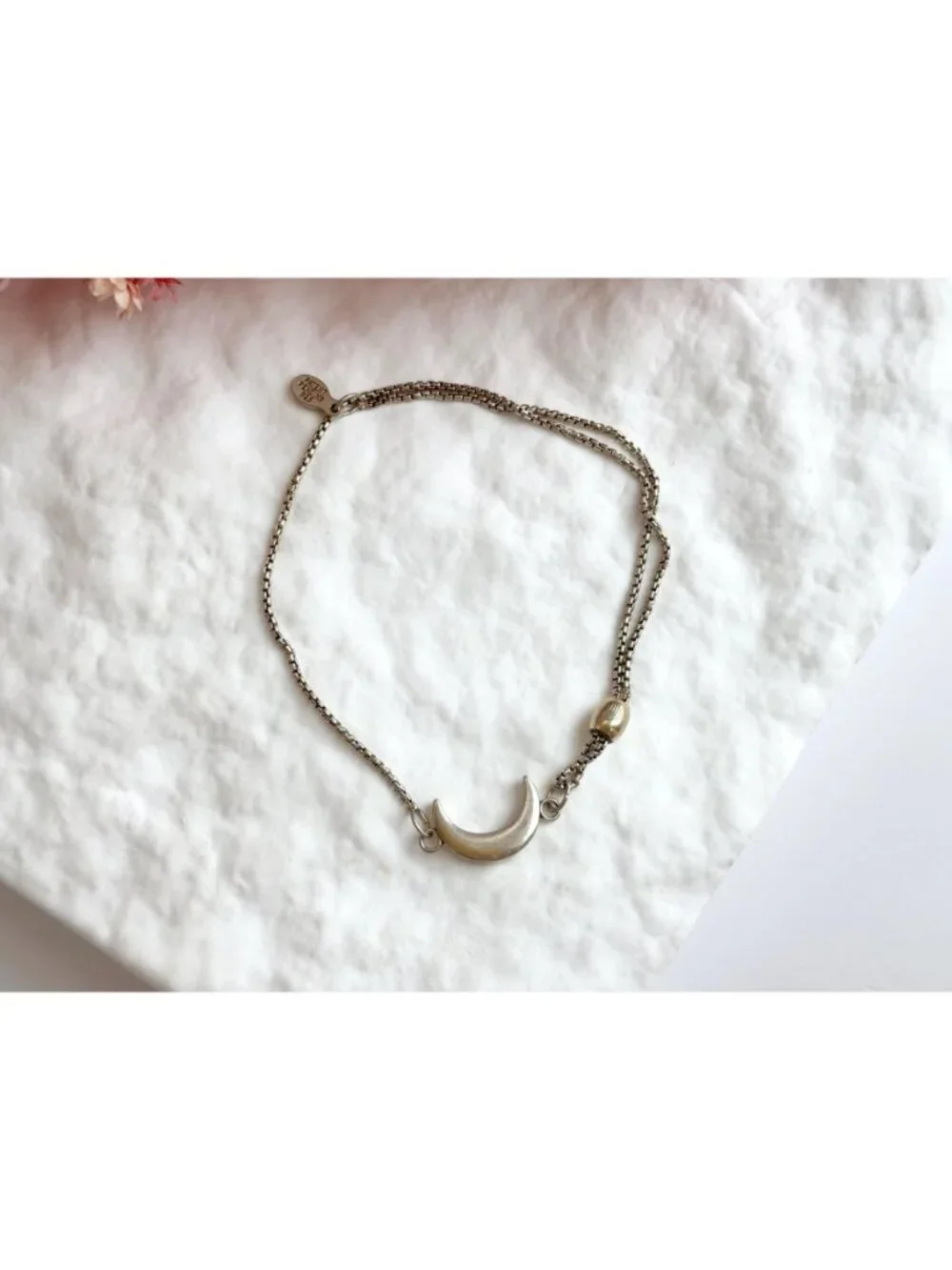 Adjustable Crescent Moon Pendant Minimalist Vintage Sterling Silver 925 Bracelet
